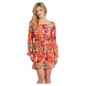 Guess Floral Blouson Off Shoulder Mini Dress